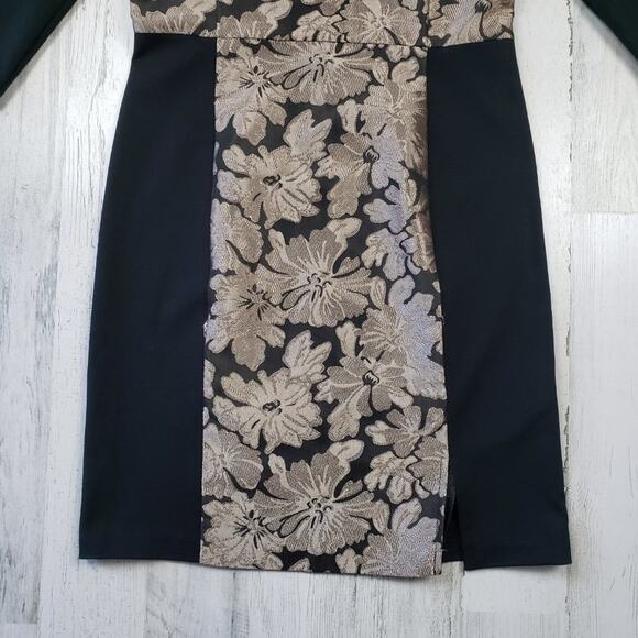 NWOT DKNYC Black Gold Metallic Floral Sheath L/S Mini Dress Women's Size 8 - Picture 2 of 12